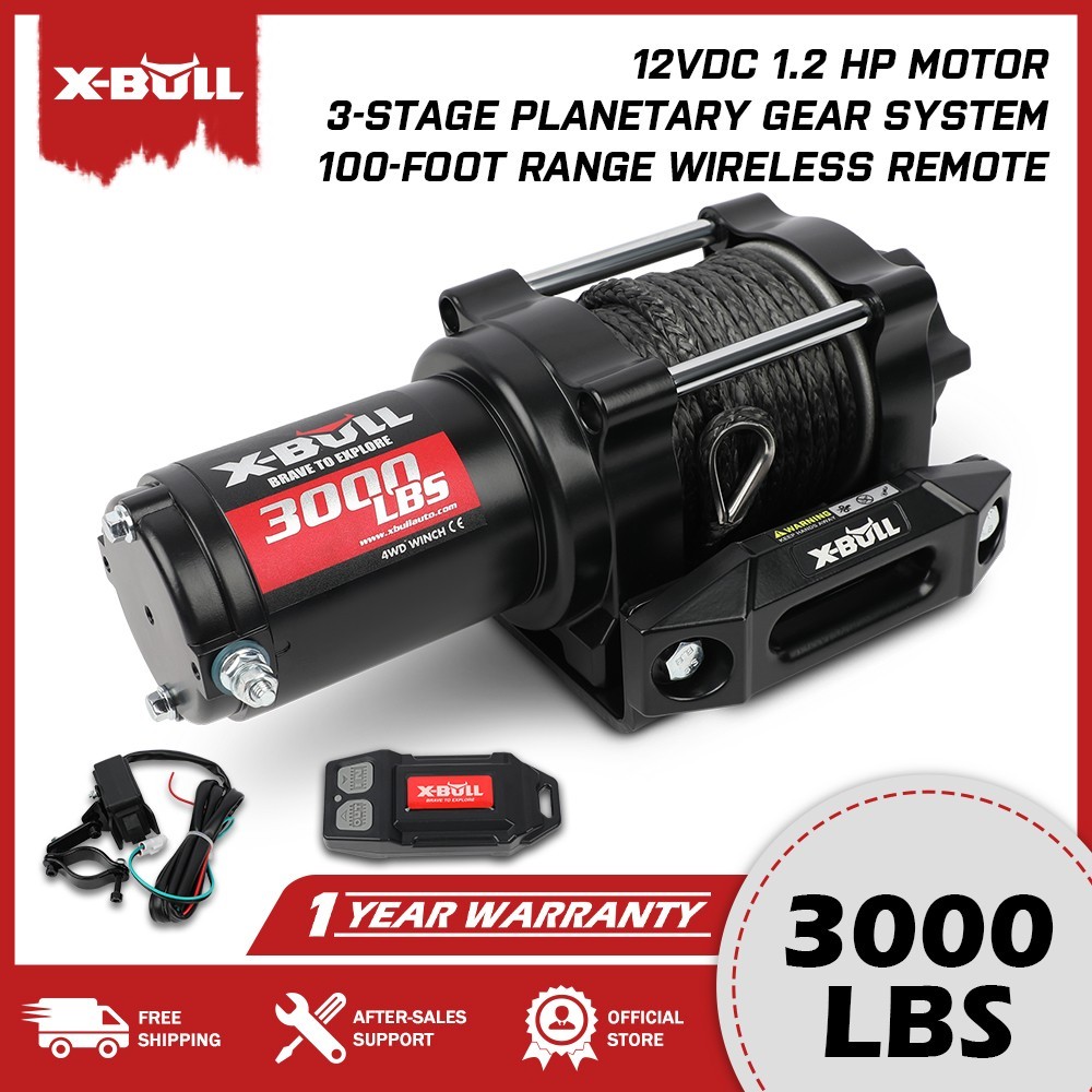 X-BULL Waterproof Electric Winch 3000lb 12V Synthetic Rope Boat Off Road ATV UTV X-BULL Waterproof Electric Winch 3000lb 12V Synthetic Rope Boat Off Road ATV UTV