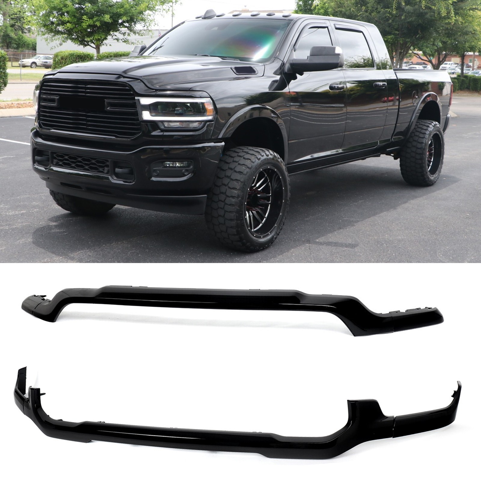 Gloss Black For 2019-2024 Ram 2500 3500 Front Upper Lower Grille Molding Trim