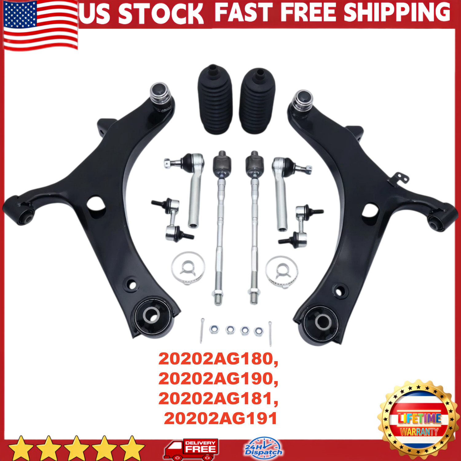 10x Front Lower Control Arms Tie Rods Sway Bars Kit for Subaru Impreza 2008-2011