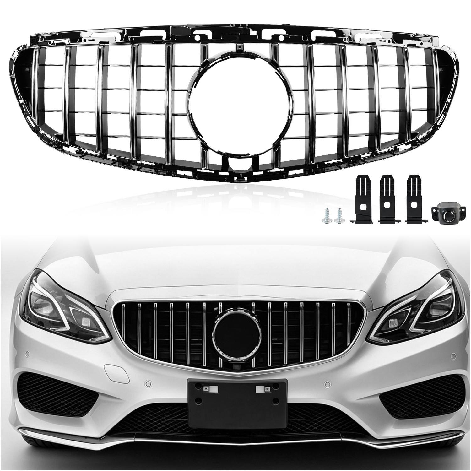Chrome Front Grille For 2014-2016 Mercedes Benz W212 E300 E350 E400 GT R Style