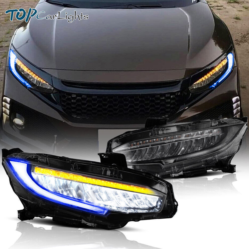 LED Headlights For 2016-2021 Honda Civic Blue DRL Sequential Signal Projector LED Headlights For 2016-2021 Honda Civic Blue DRL Sequential Signal Projector