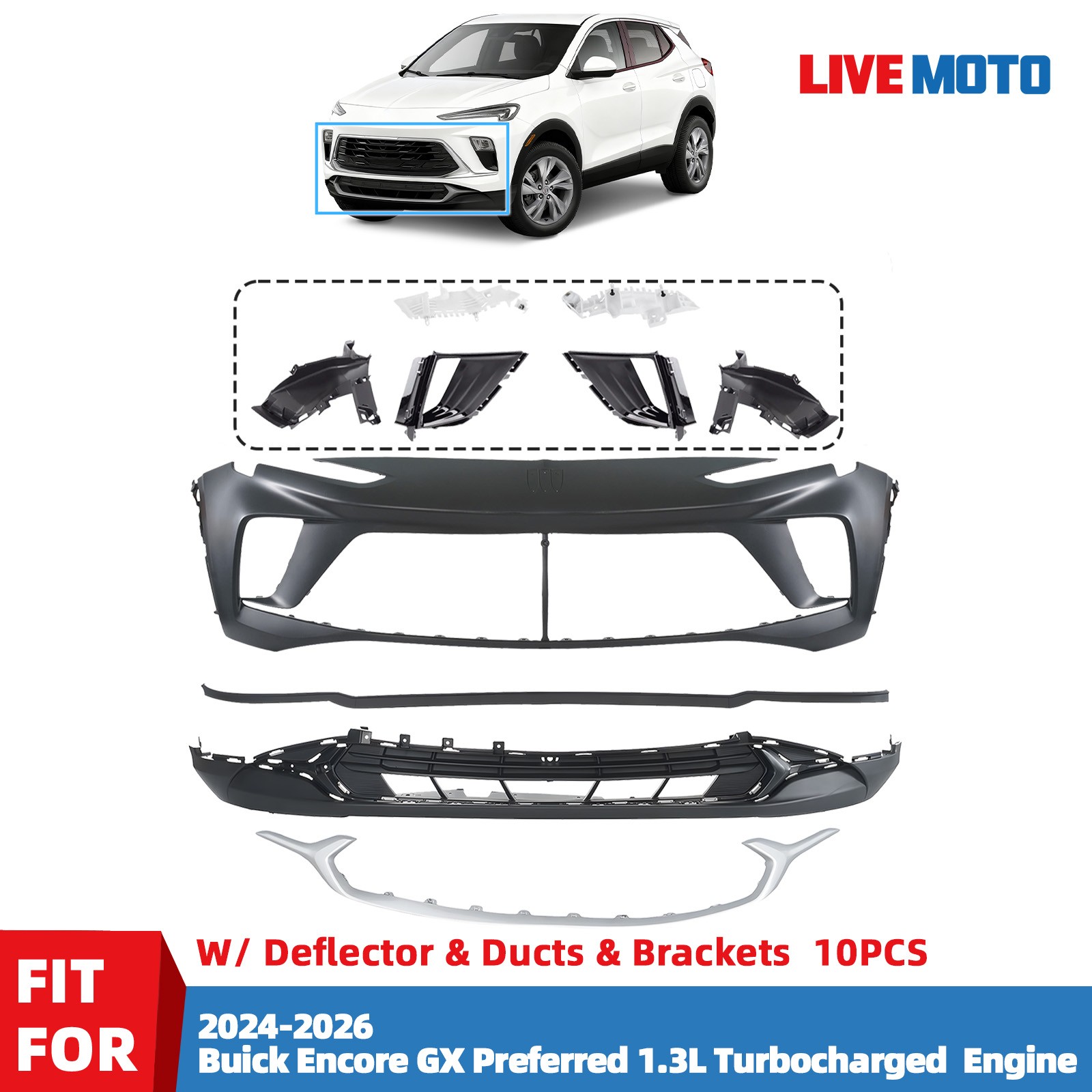 For 2024-2026 Buick Encore GX Front Bumper Assembly w/ Deflector& Bracket & Duct