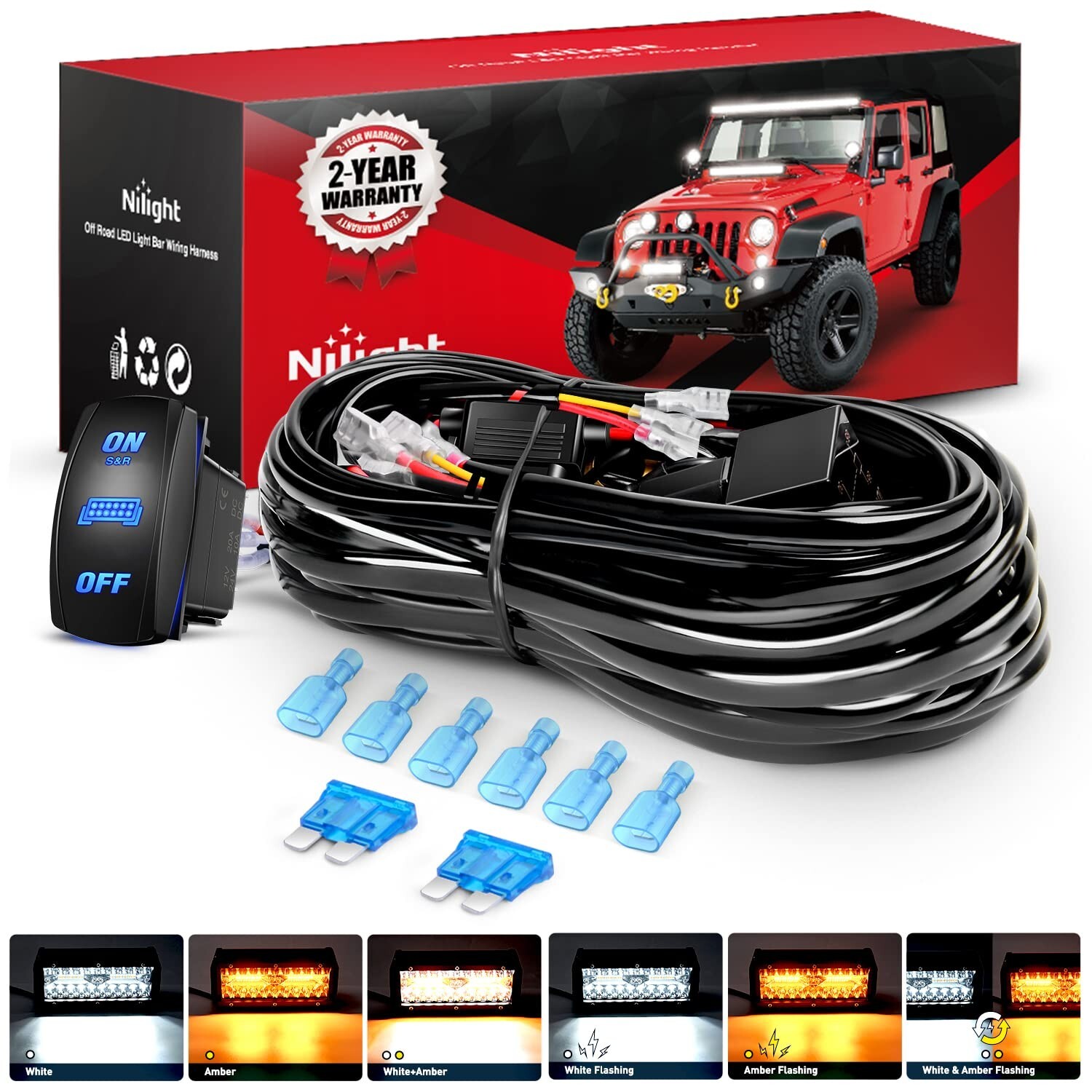 Nilight 16AWG Strobe Light Wiring Harness Kit 2Leads Customized for Strobe Light