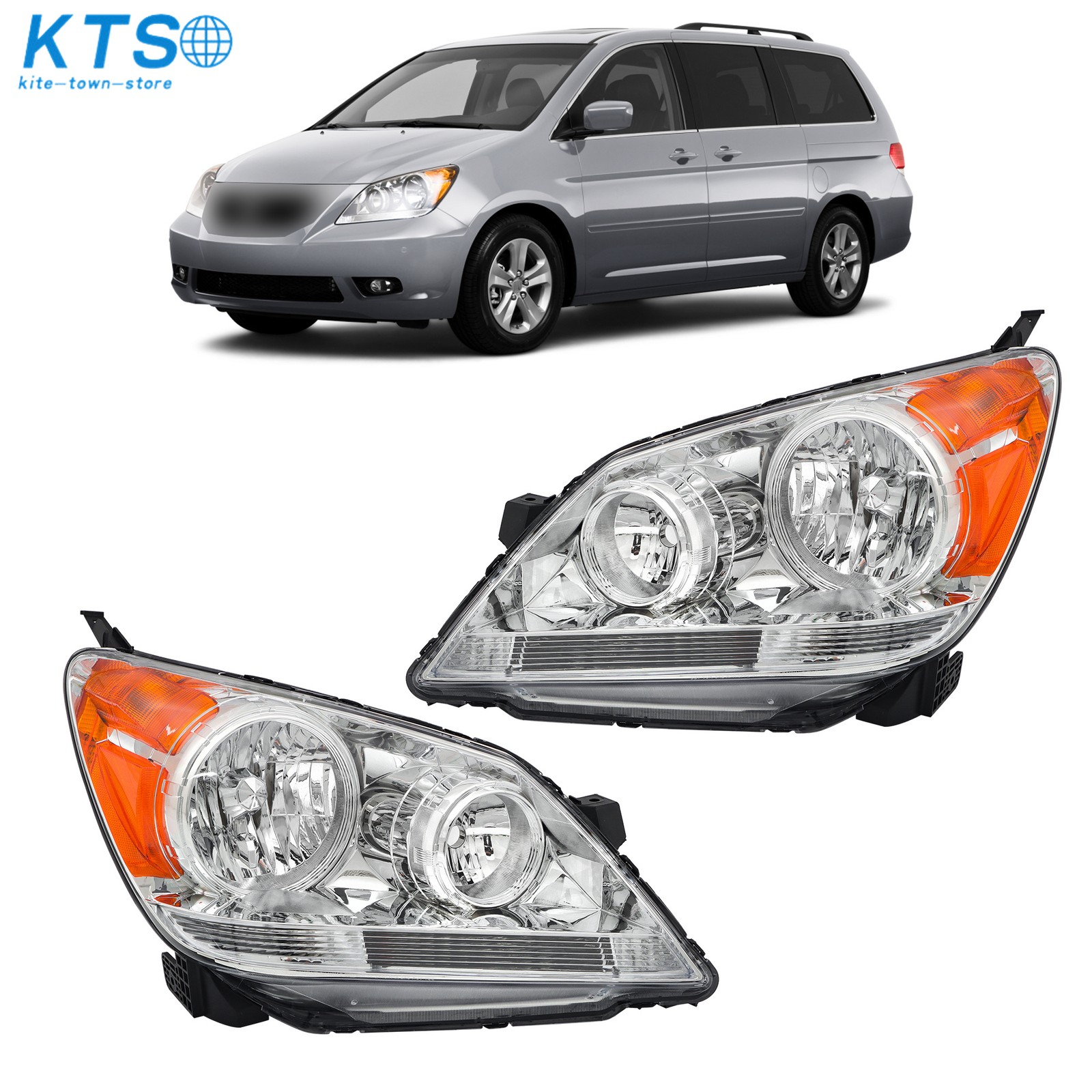 Halogen Headlights For Honda Odyssey 2005-2010 Replacement Headlamps Left+Right