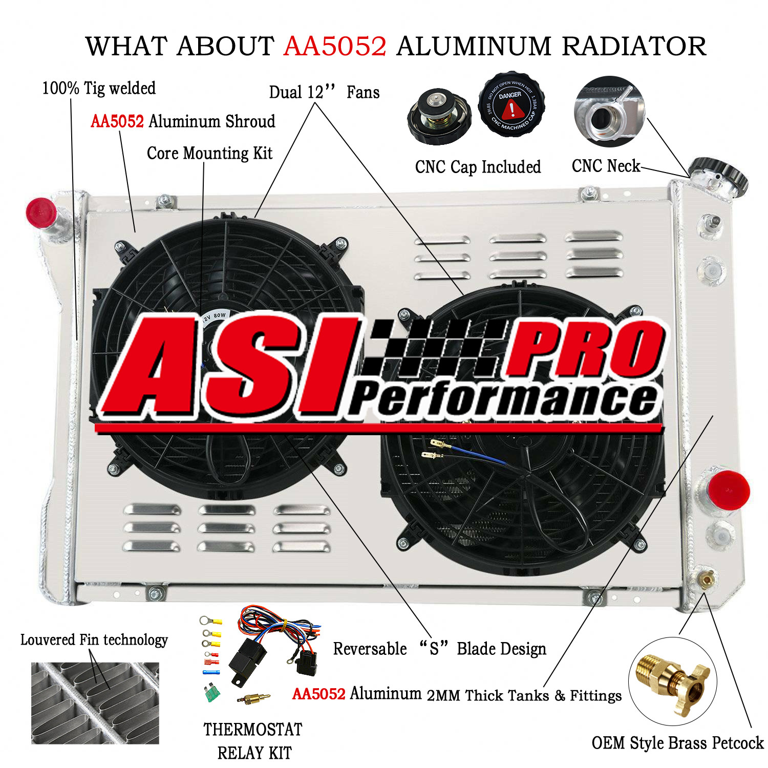 FOR 1982-92 CHEVY CAMARO PONTIAC FIREBIRD V8 2 ROW RADIATOR SHROUD FAN+RELAY