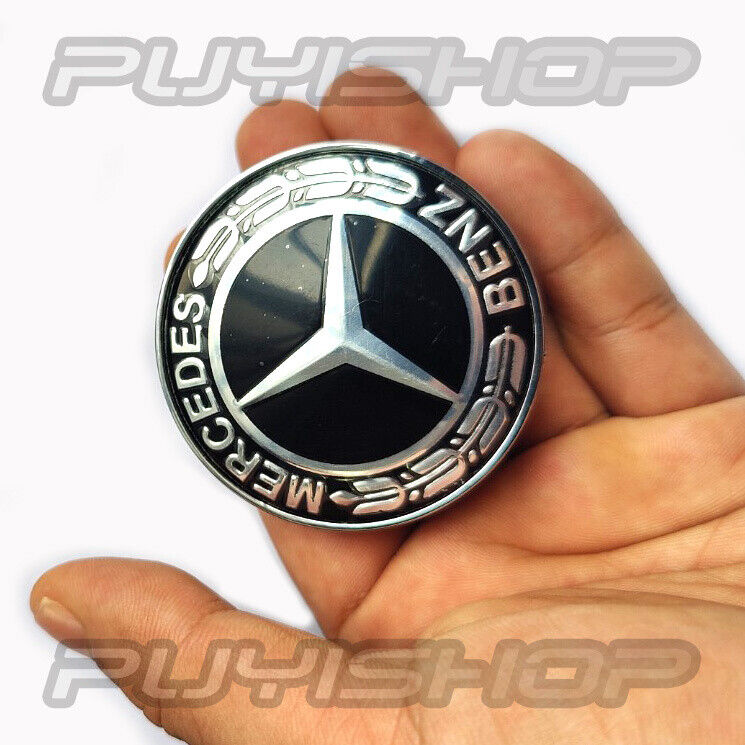 Flat Hood Laurel Wreath Front Badge Emblem Logo Fit Mercedes Benz AMG Black 57MM