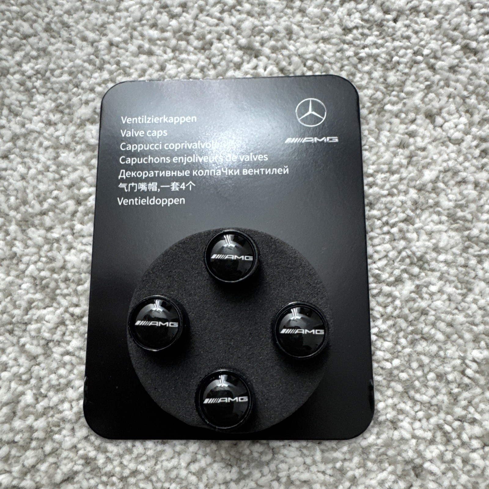 Genuine Mercedes AMG Tyre Valve Dust Caps Gloss Black OEM Wheel Stem Air Caps