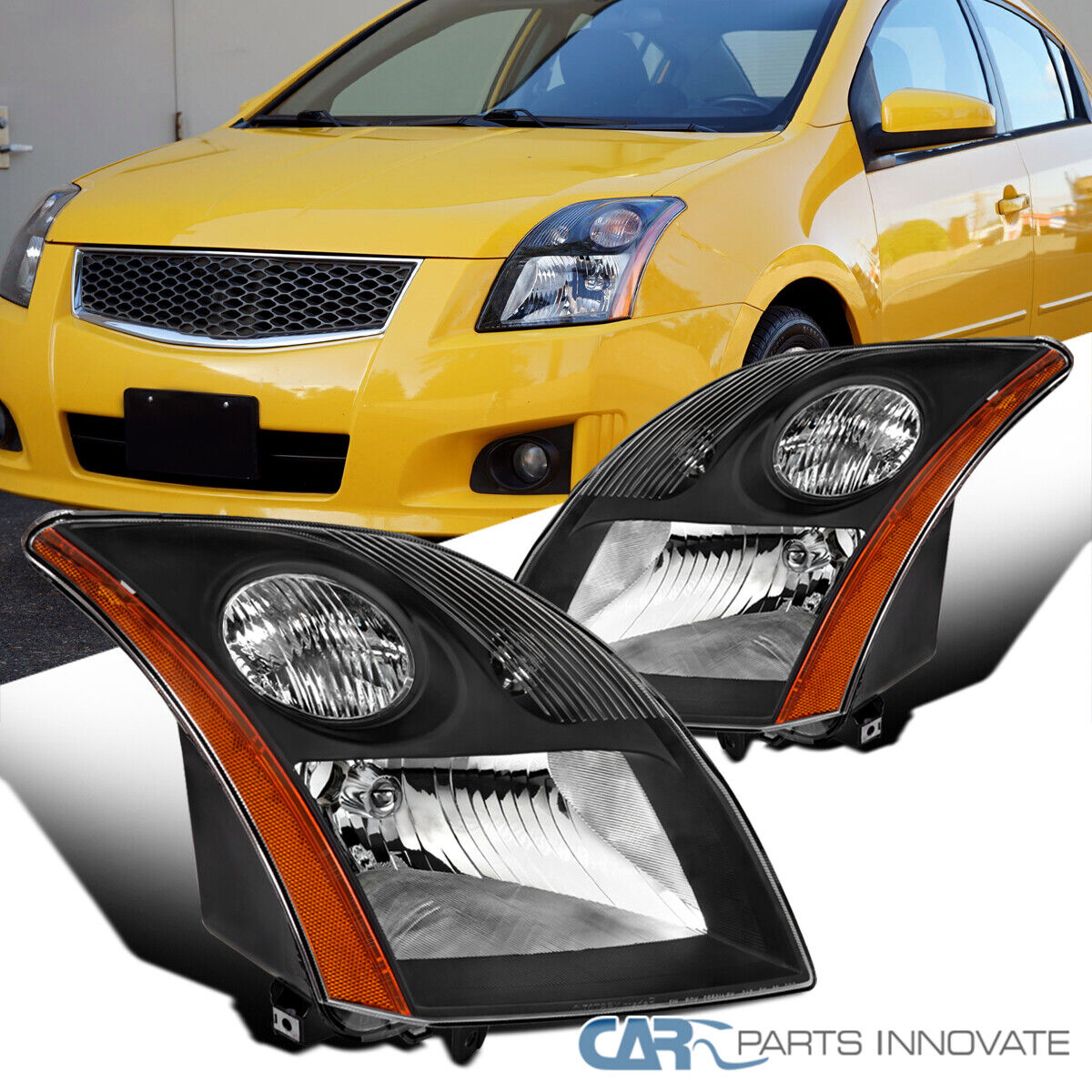 Black Fits 2007-2009 Nissan Sentra Headlights Head Lamps Assembly Left+Right