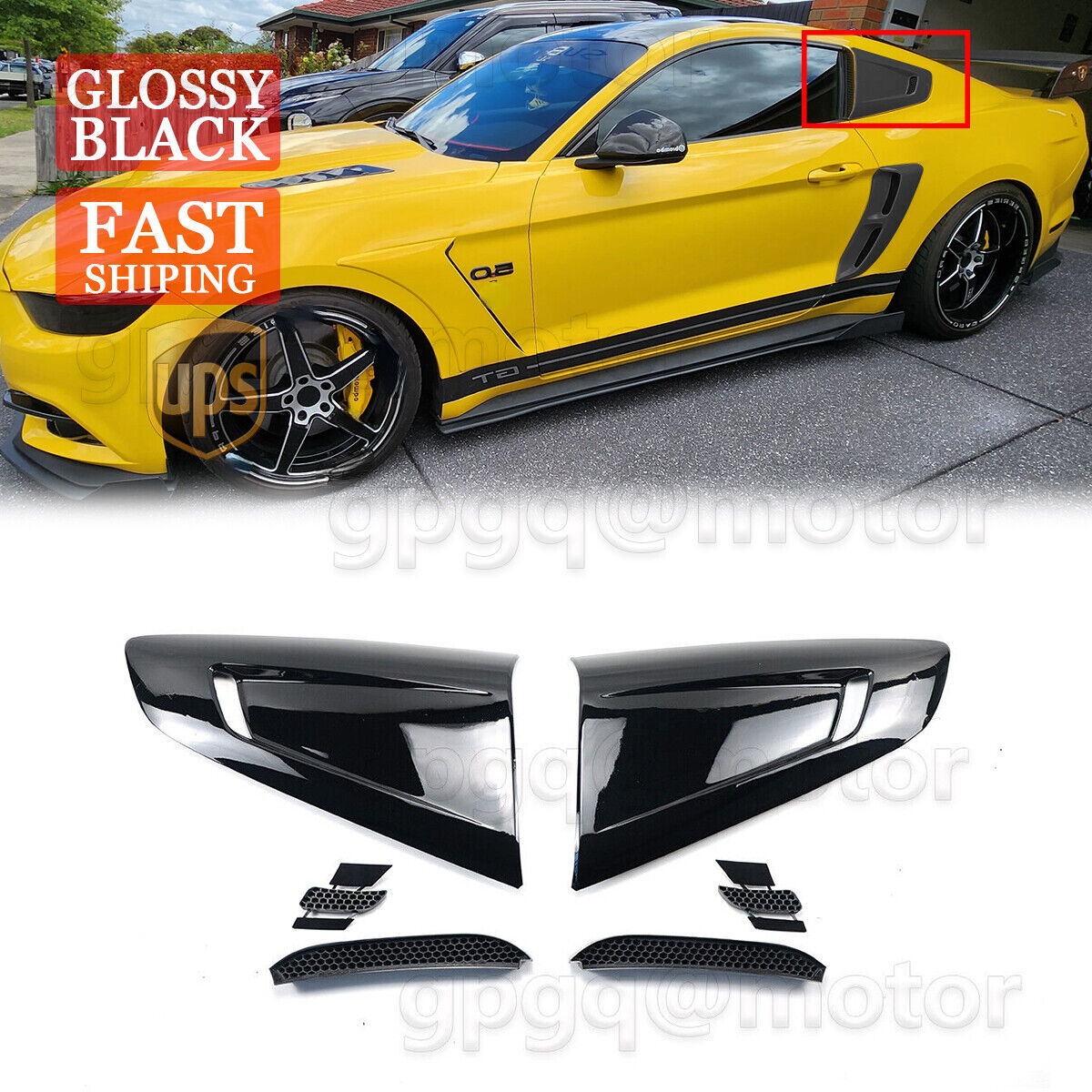 For Ford Mustang 2015-23 V3 Style Painted Side Window Quarter Scoop Louver Cover