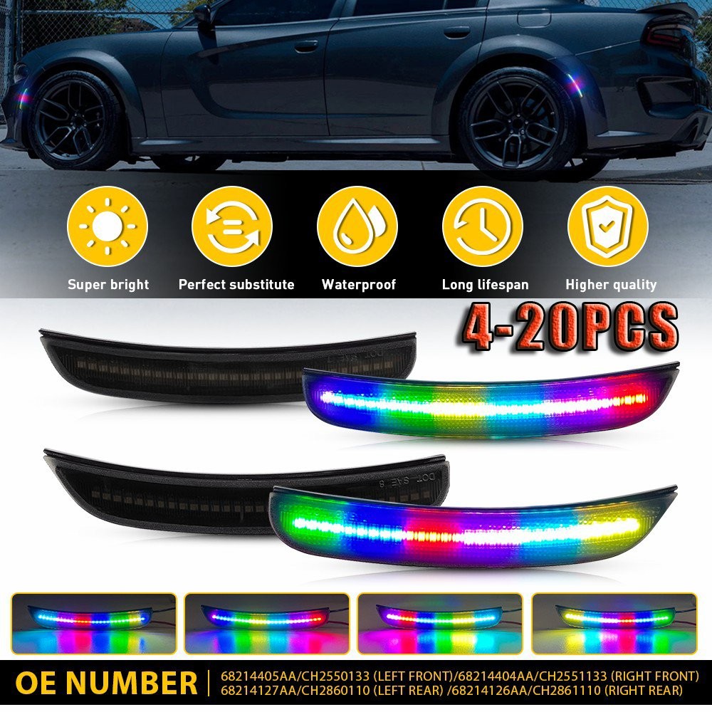 For 2015-23 Dodge Charger Dynamic Front Rear Bumper LED Marker Light Lamp4-20x