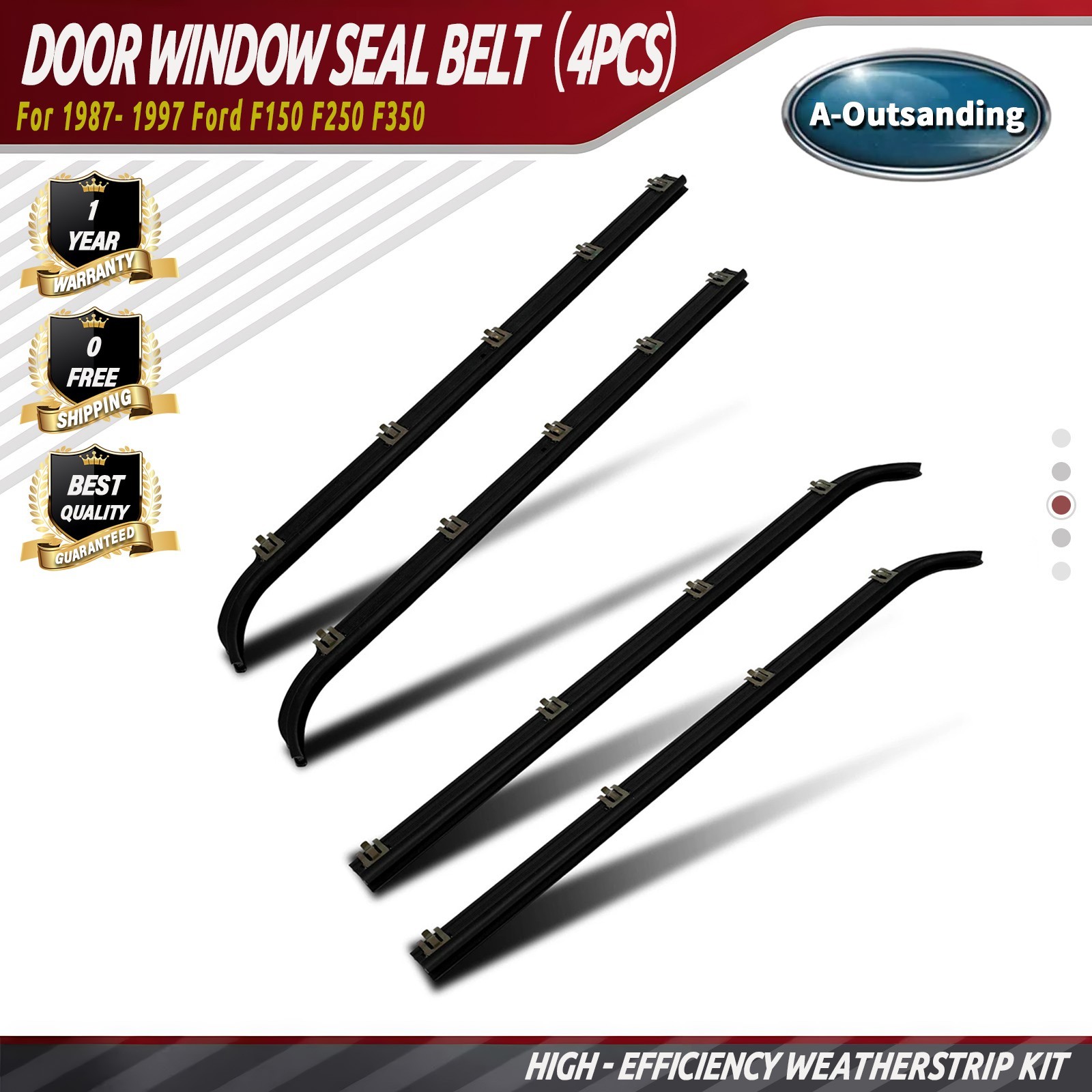 Inner & Outer Car Window Sweep Felt Trim Seal Weatherstrip Kit Compatible（4PC）