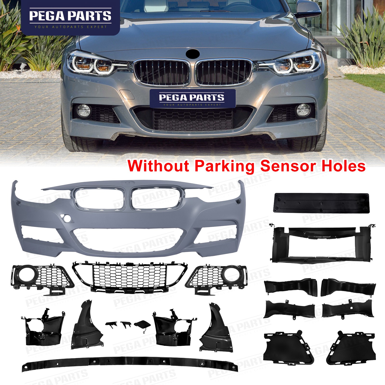 Full M Sport M Tech Front Bumper Cover Grille Set For 2012-2018 BMW 3 Series F30