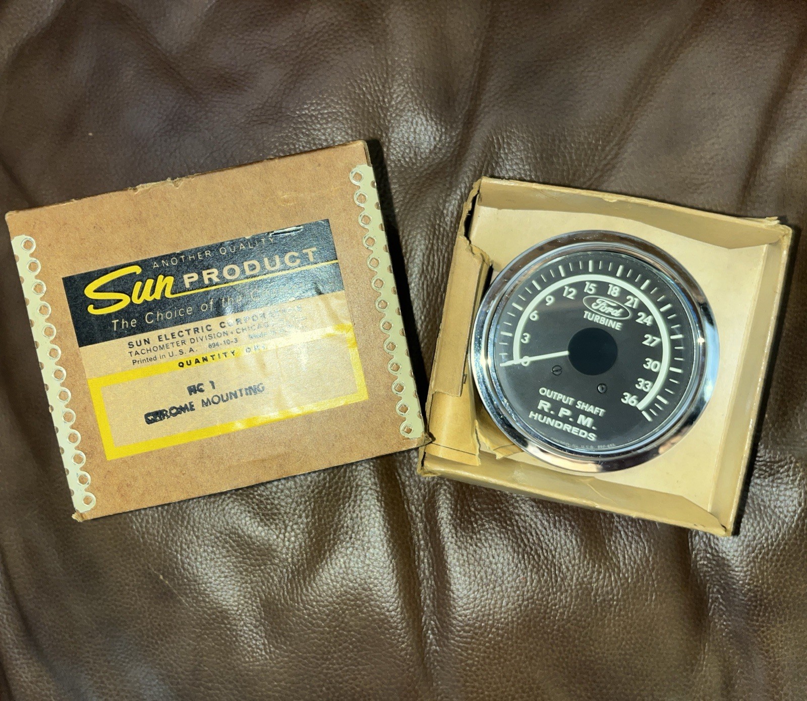 Sun Vintage NOS Ford turbo RPM Gauge Speedometer Chrome HC 1 Mounting Paperwork Sun Vintage NOS Ford turbo RPM Gauge Speedometer Chrome HC 1 Mounting Paperwork