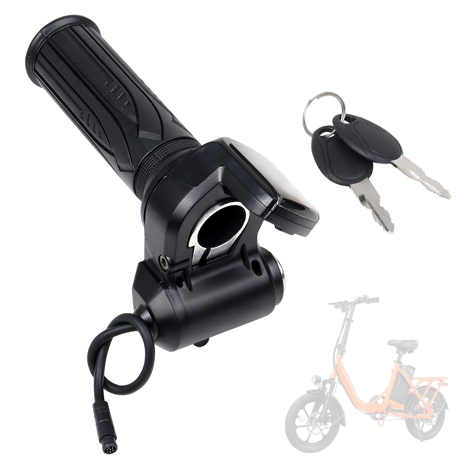 36V Electric Bike Throttle Half Twist E-Bike Grip 6-Pin Waterproof Key Ignition