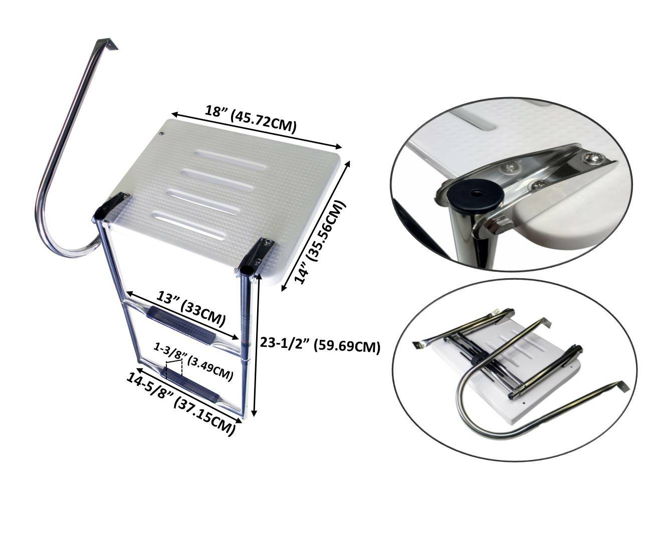 Pactrade Marine Boat Outboard Fiberglass Swim Platform 2-Steps Telescopic Ladder