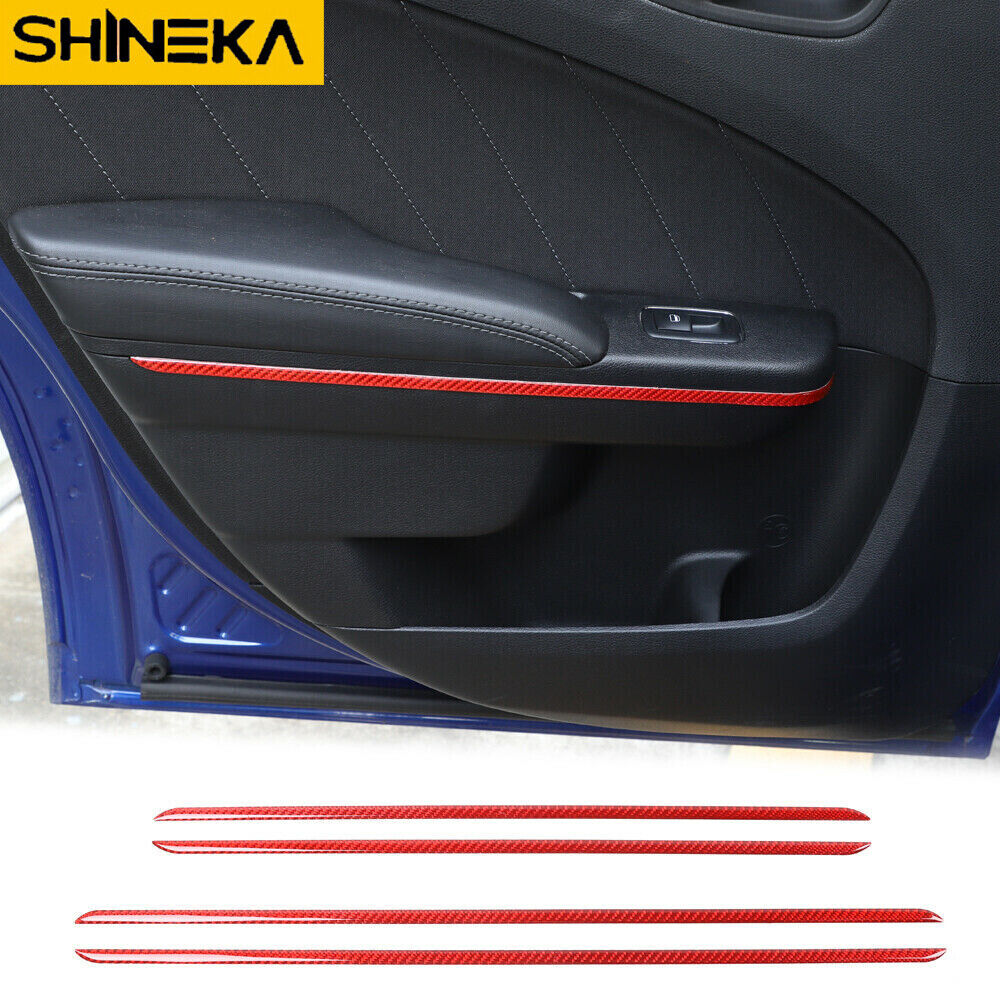 4pc Door Decor Cover Trim Strips for Dodge Charger 2011+ Red Real Carbon Fiber