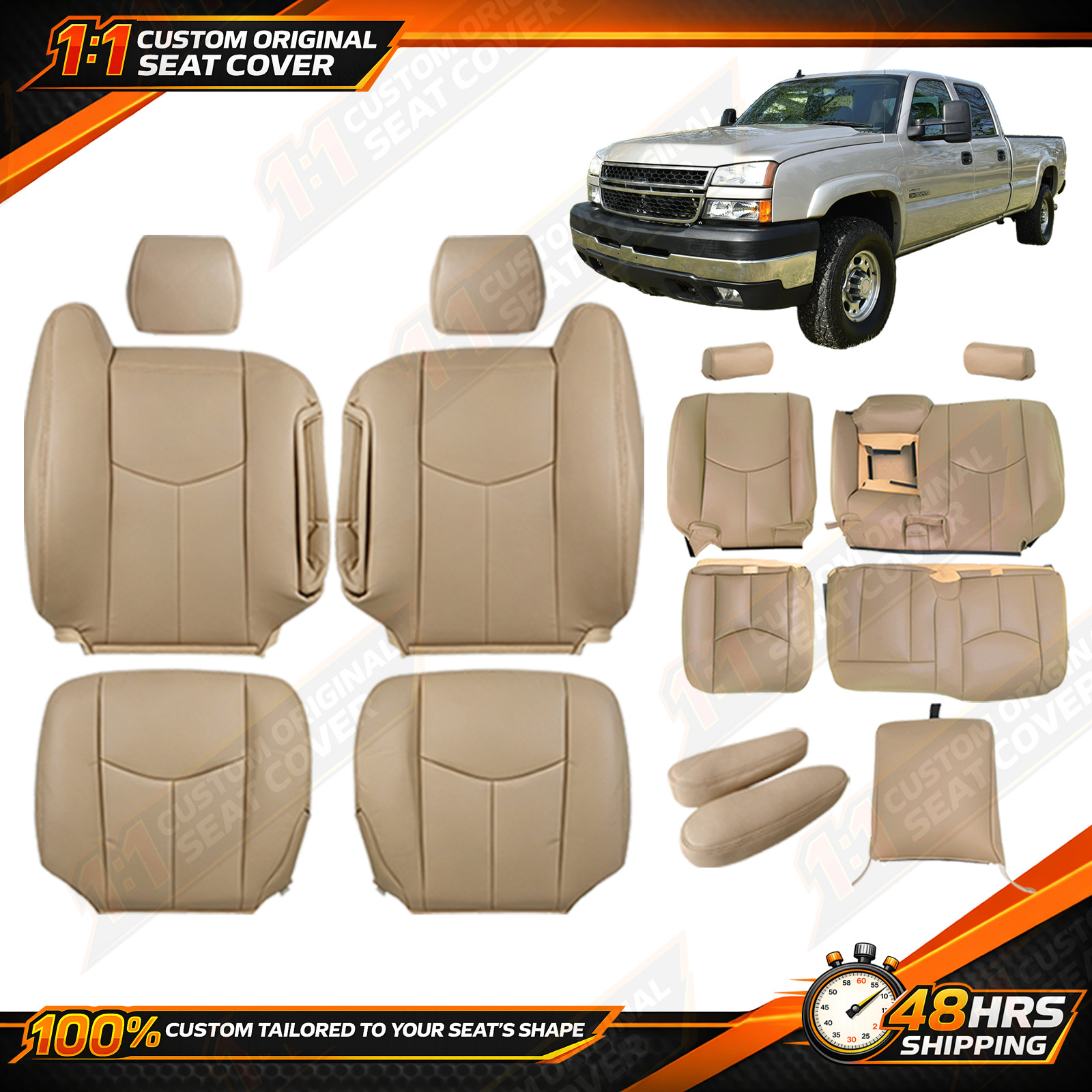 2003-2006 For GMC Yukon Sierra Silverado Front & Rear Row Seat Covers TAN 2003-2006 For GMC Yukon Sierra Silverado Front & Rear Row Seat Covers TAN