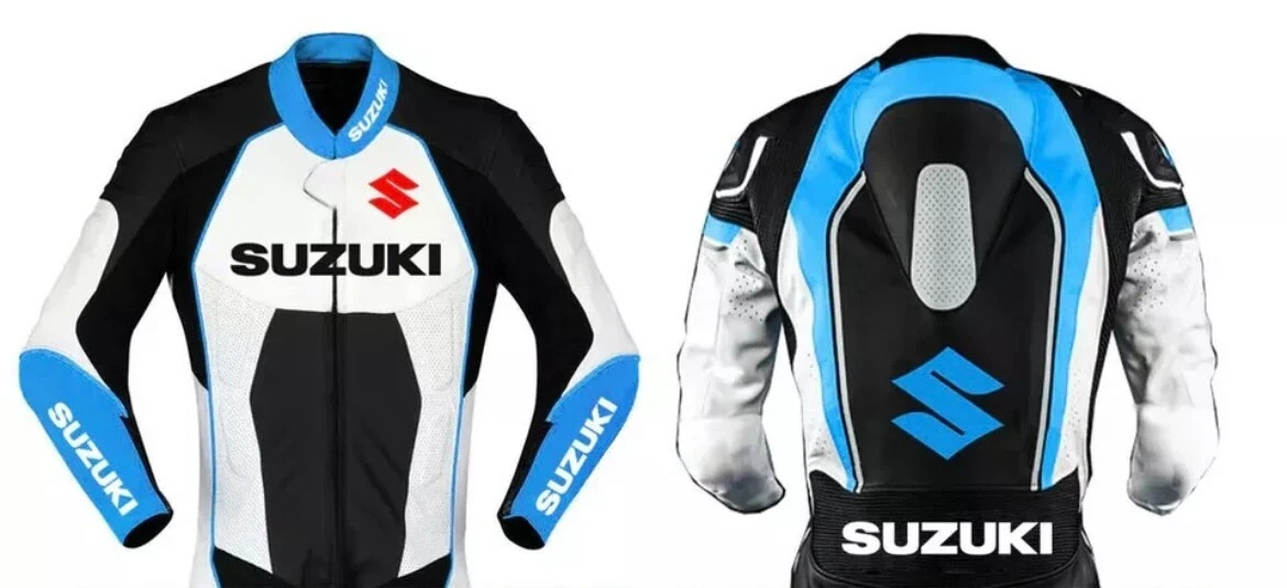 LATEST SUZUKI LEATHER RACING JACKET ARMOR PROTECTED CE APPROVED NEW MEN BIKER