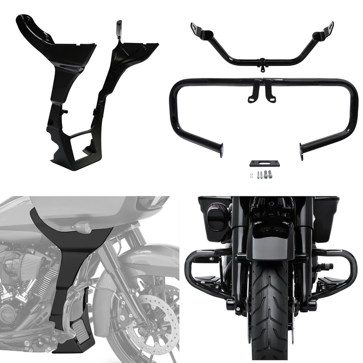 Engine Guard W/ Fairing Bracket Spoiler Cover Fit For Harley Road Glide 17-23