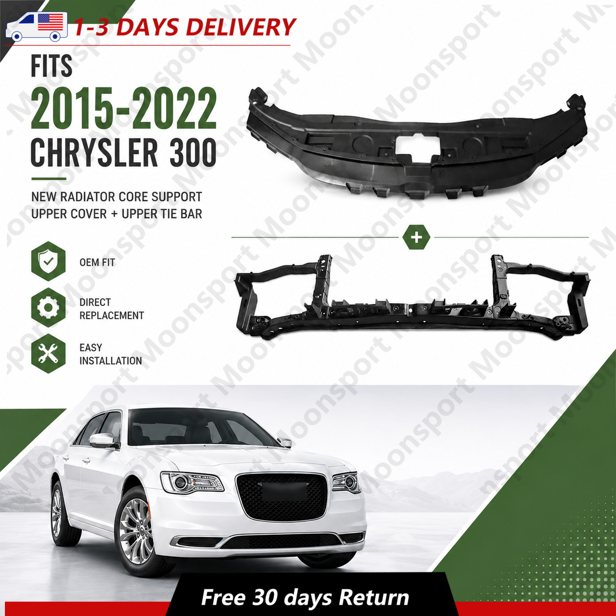 Fit 2015-2022 Chrysler 300 Radiator Core Support Upper Cover + Upper Tie Bar New