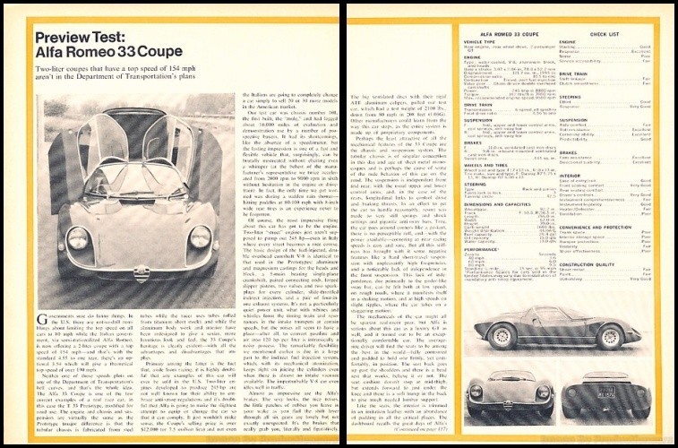 1968 Alfa Romeo 33 Coupe Original Car Review Print Article J475