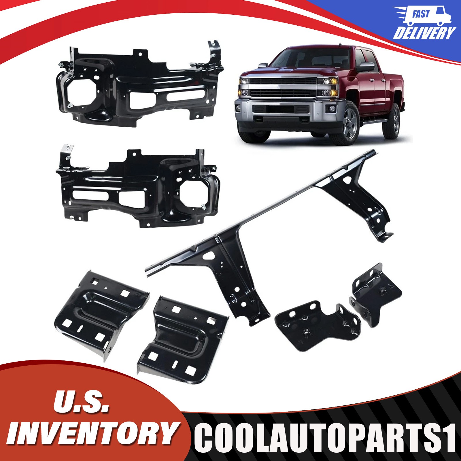 For 2015-19 Chevy Silverado 2500 HD 3500 Front Bumper Brackets & Retianer Steel