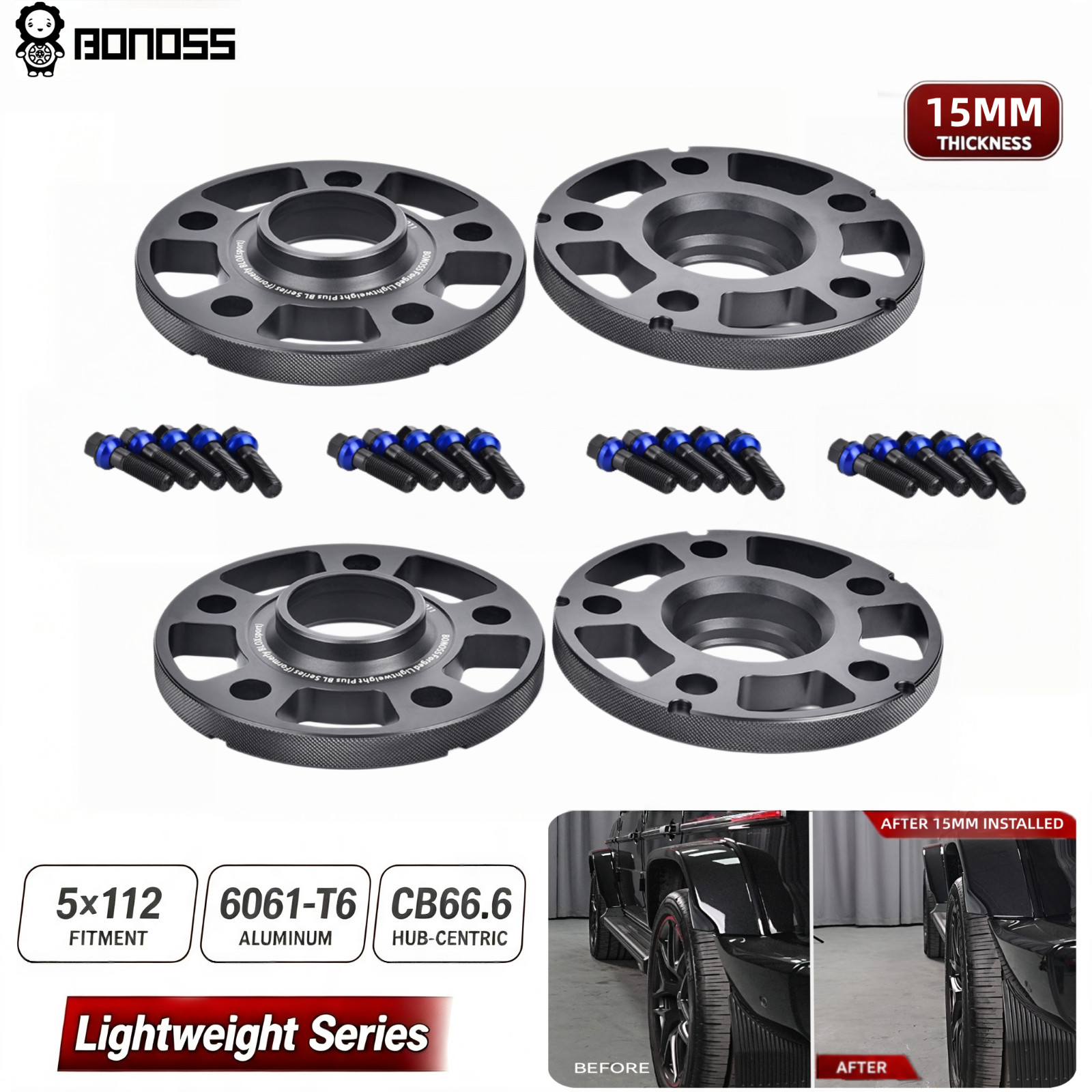 BONOSS 4Pcs 12 15mm Wheel Spacers 5x112 66.6mm Hub Centric For Mercedes GLA GLC