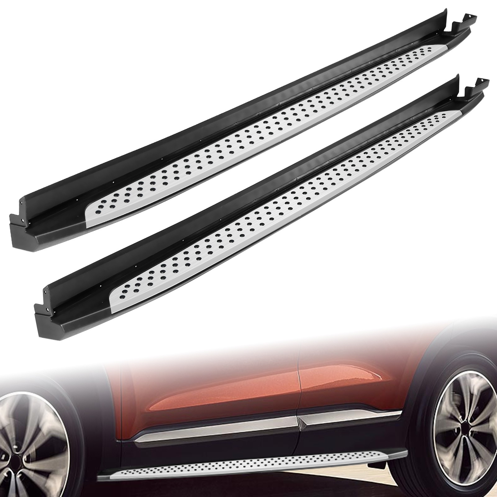 Fit for Hyundai Santa Fe 2019-2023 Pair Black Running Boards Side Steps Fit for Hyundai Santa Fe 2019-2023 Pair Black Running Boards Side Steps