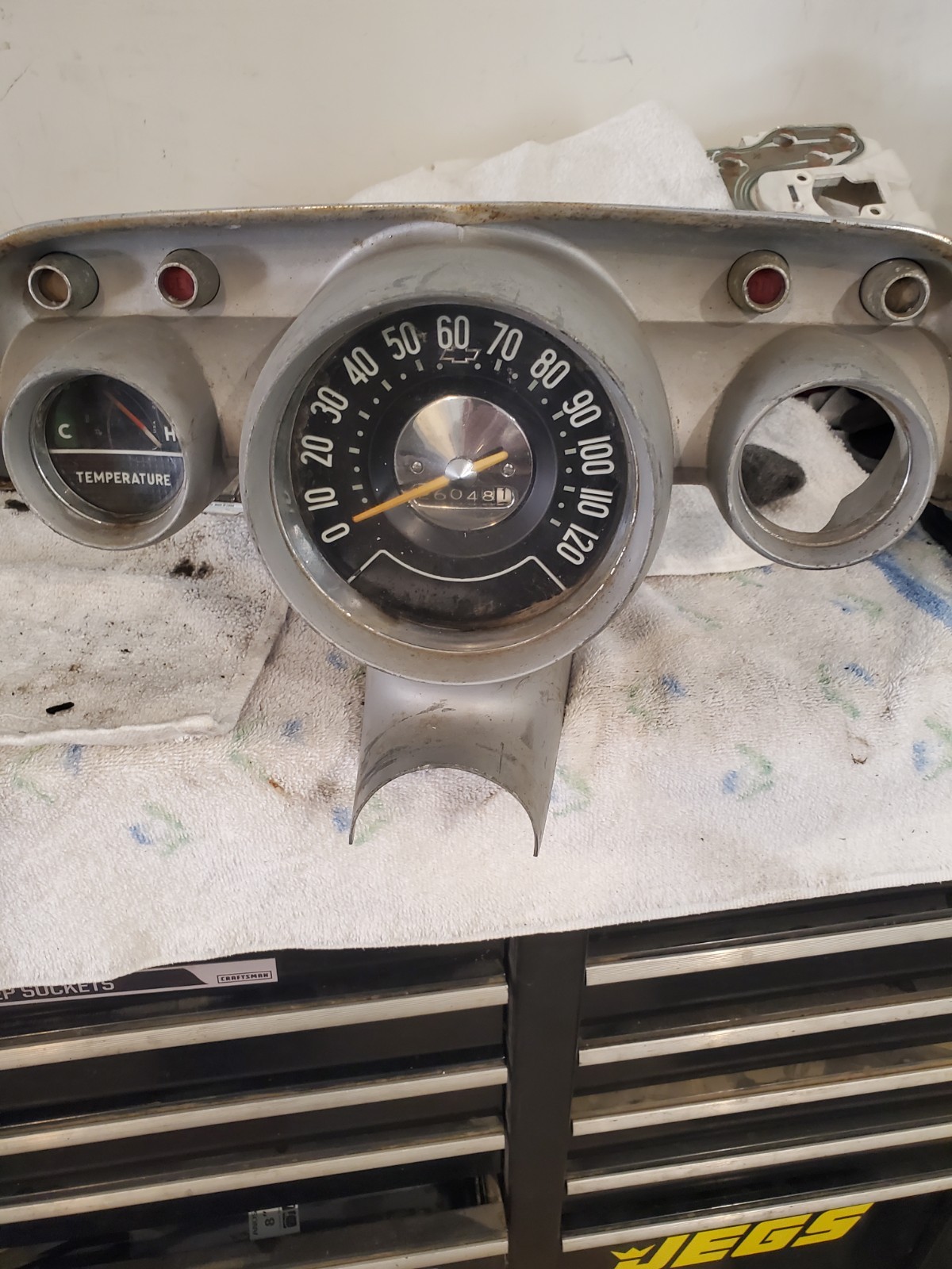 Vintage 1957 Dashboard Bezel For A Chevy with speedo and temperature gauge Vintage 1957 Dashboard Bezel For A Chevy with speedo and temperature gauge