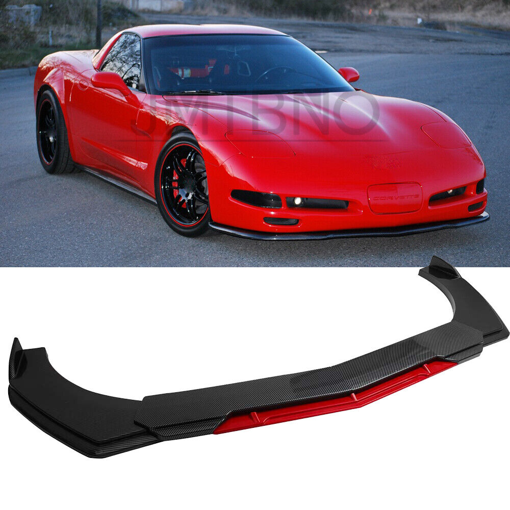 For Chevrolet Corvette C5 Front Bumper Lip Splitter Spoiler Carbon Fiber + Red