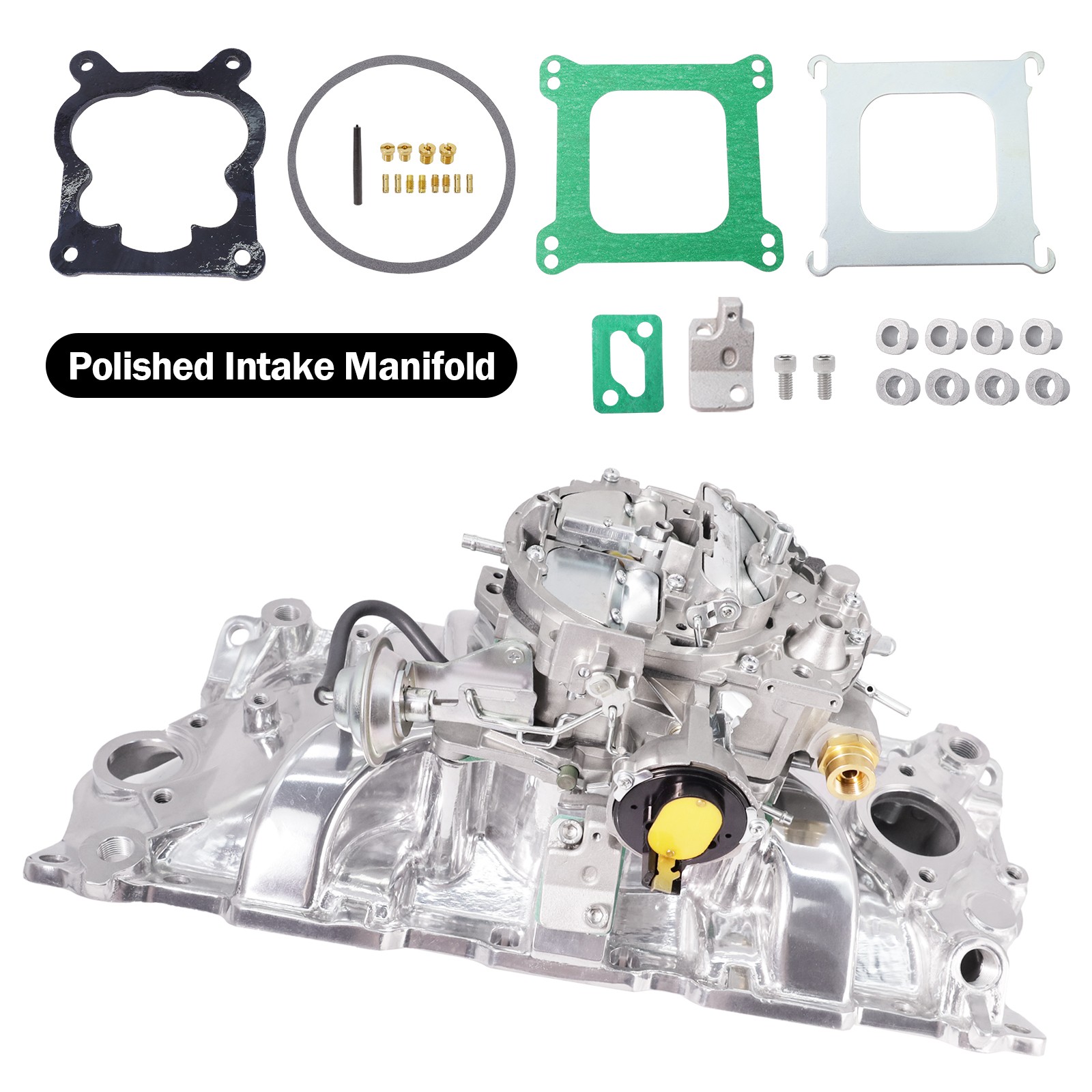 Carburetor 1904R & Polished Intake Manifold For Chevy 305 350 Engine 4 Barrel