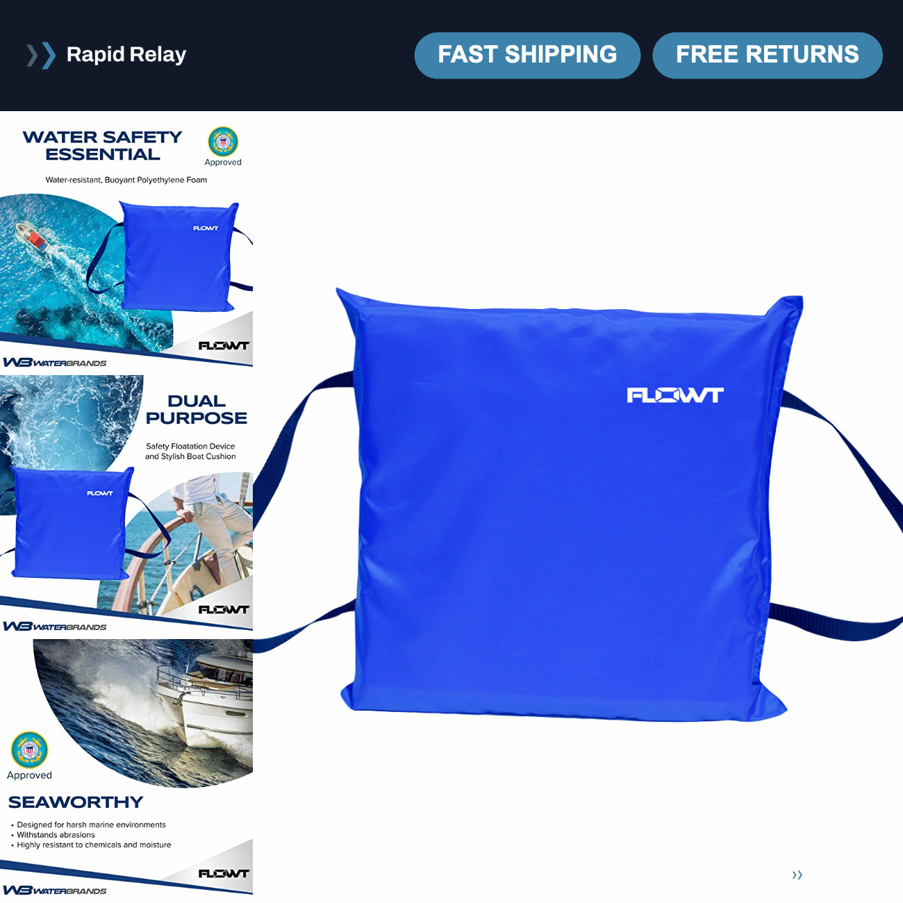 Durable Boat Seat Cushion & Throw Pillow - USCG Approved Type IV Life Cushion fo
