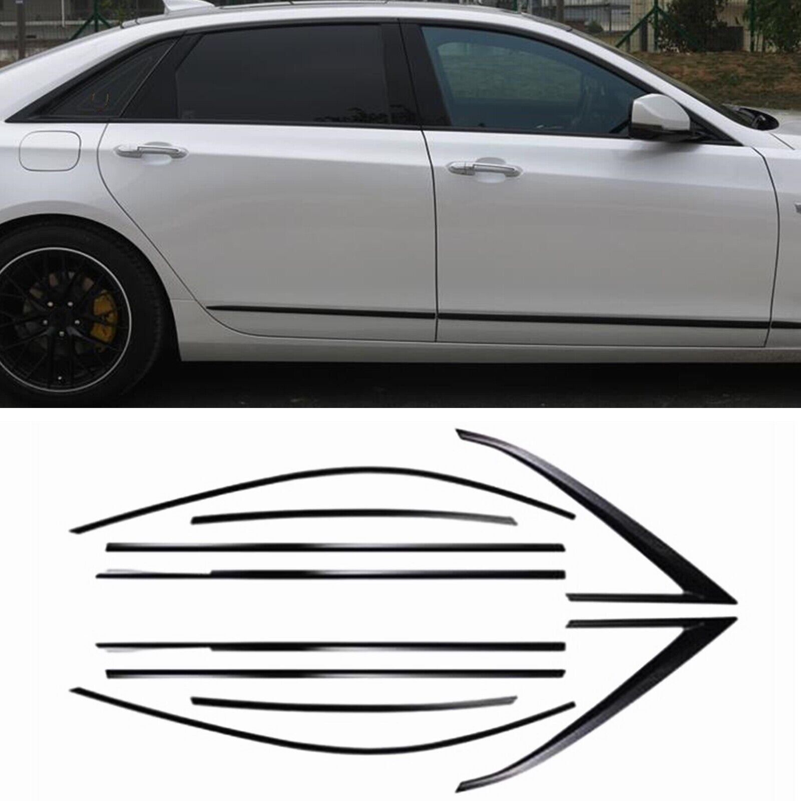 10pcs Car Window Frame Molding Decor Strip For Cadillac CT6 2016 2017 2018 Black
