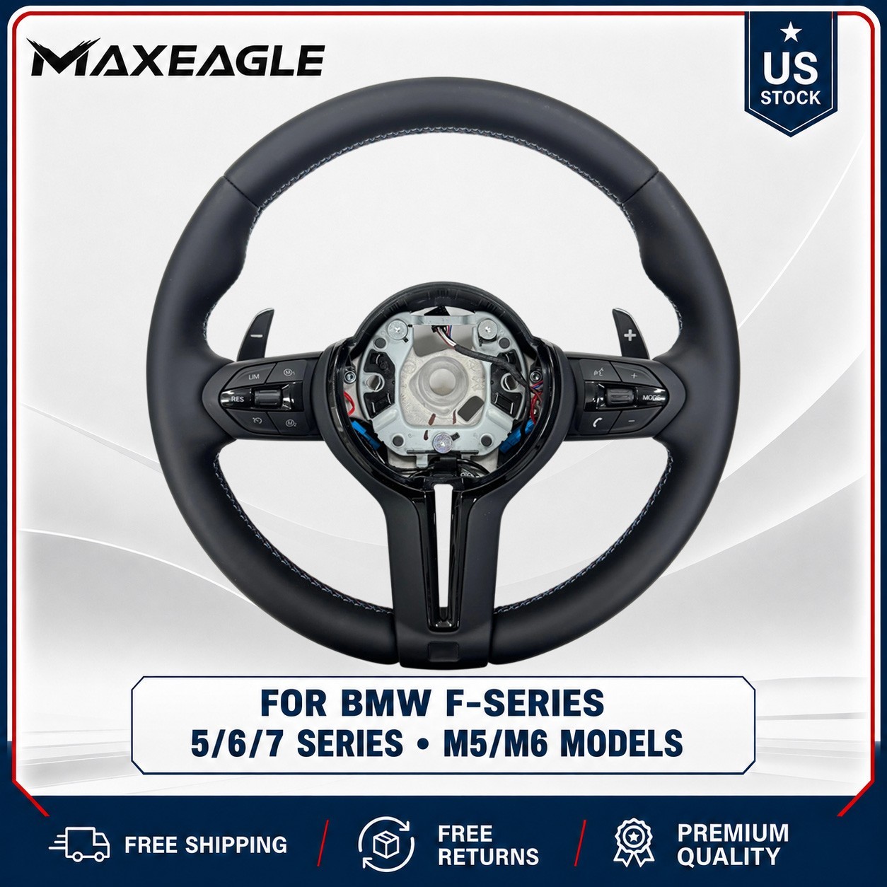 M Style Leather Steering Wheel For BMW F10 F11 F18 F06 F12 F07 F01 F02 F03 M5 M6