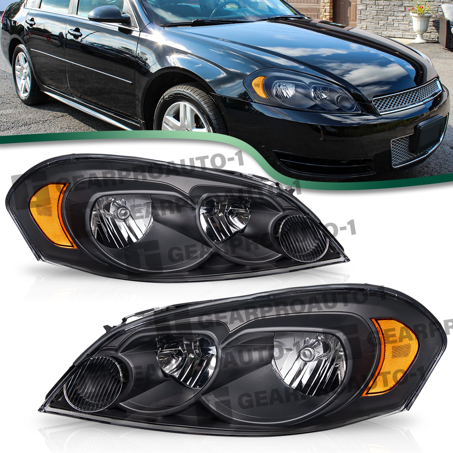 For 2006-2013 Chevy Impala 06-07 Monte Carlo Black Headlights Assembly Pair