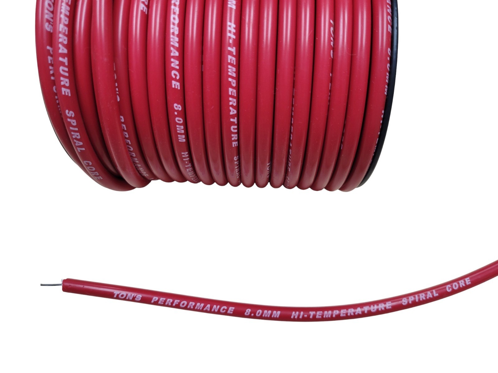 Ton's Performance 8mm RED silicone Spiral Core Spark plug wire By the foot Ton's Performance 8mm RED silicone Spiral Core Spark plug wire By the foot