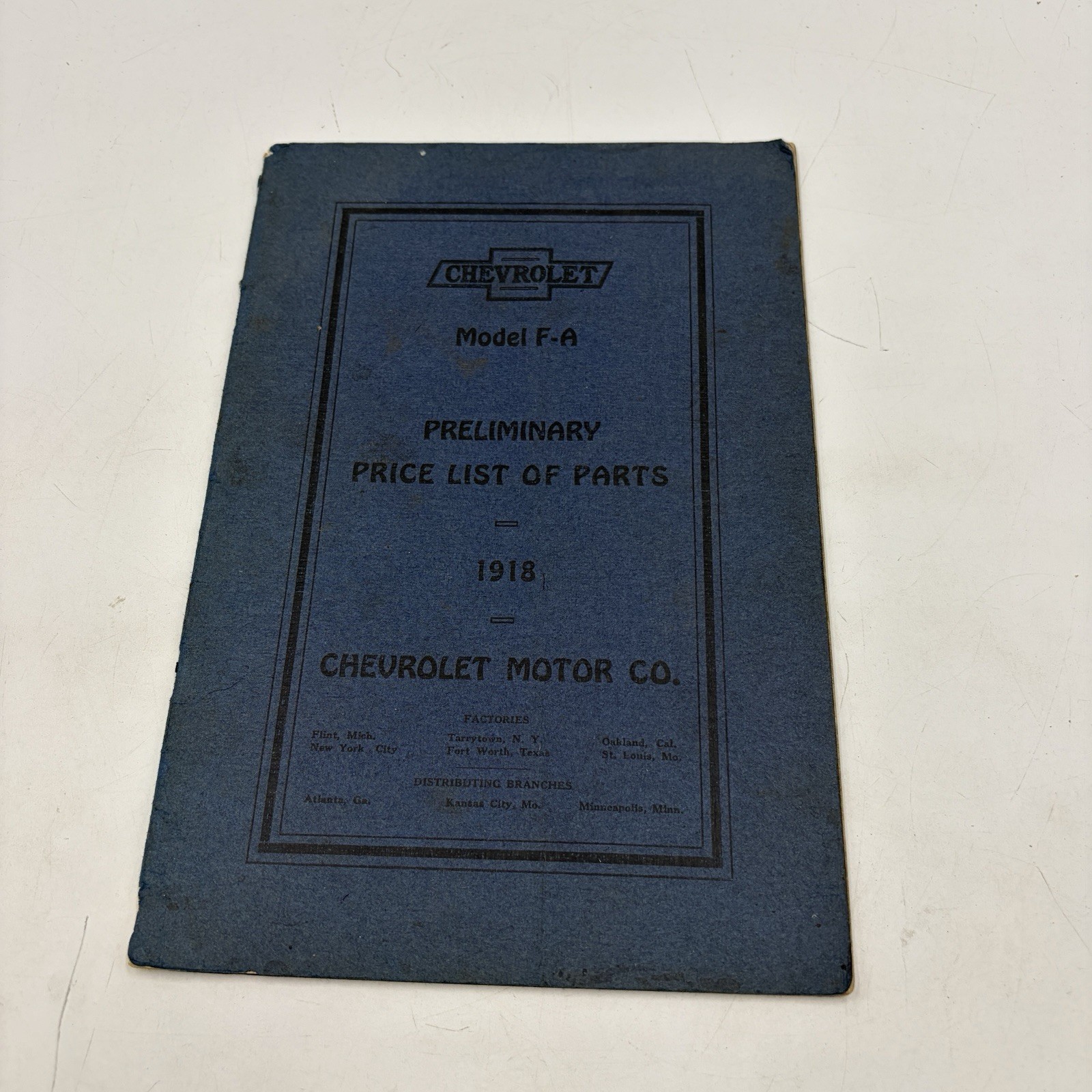 1918 Chevrolet Model F-A Preliminary Parts Price List Catalog Antique FA Manual