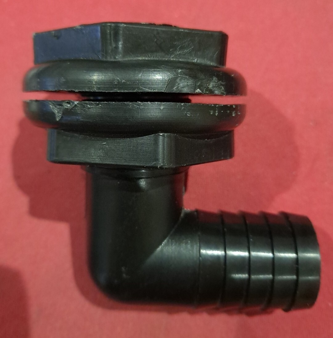 1-1/8 INCH 90 Degree Thru-Hull with two nuts for 1 1/4 end 1-1/8 INCH 90 Degree Thru-Hull with two nuts for 1 1/4 end