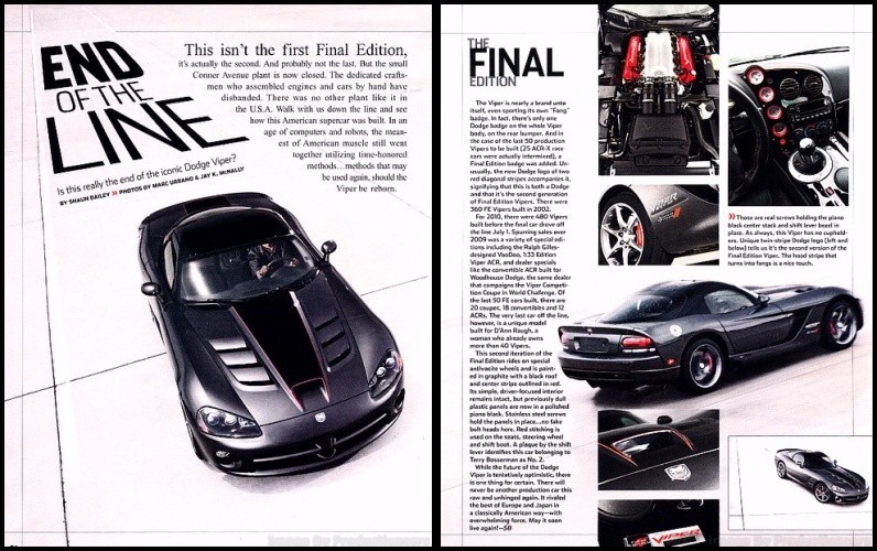 2010 2011 Dodge Viper Final Edition Original Car Review Print Article J477