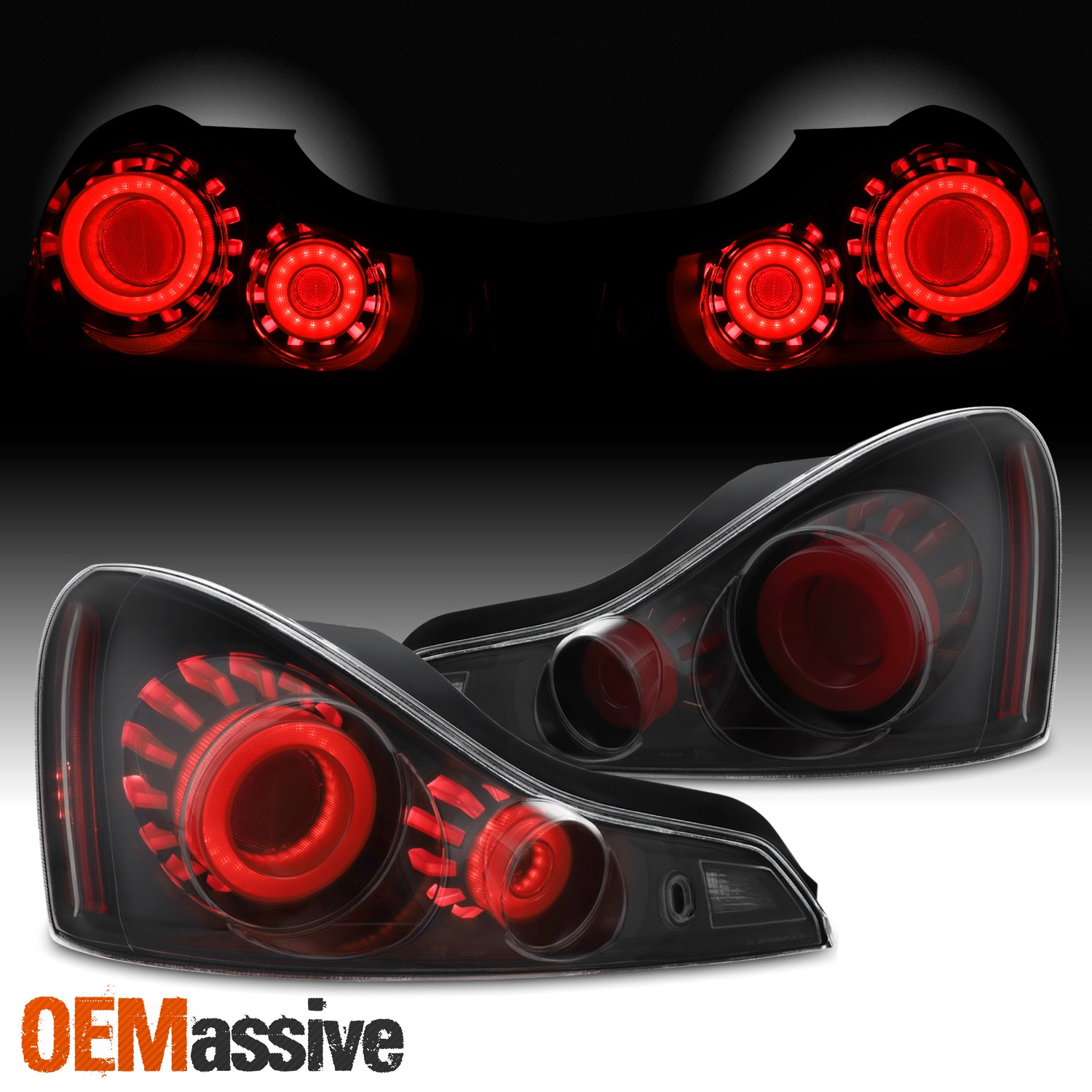 [GTR Style]Fit 2008-2015 G37 / Q60 Coupe 3D LED Tube Tail Lamp Blk Smoke Housing