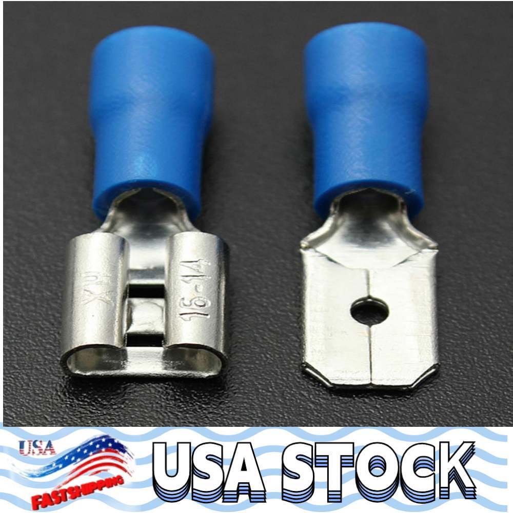 Blue 6.3mm Male & Female Spade Connectors Insulated Wire Crimp Terminals 200PCS