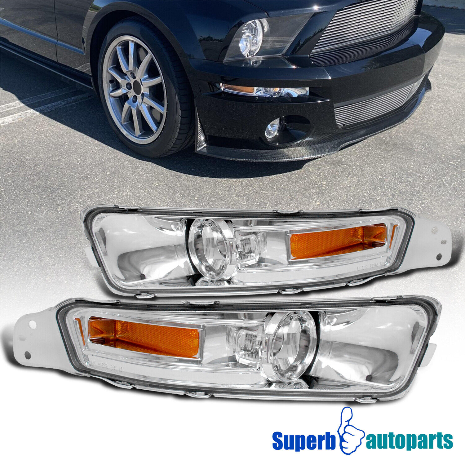 Fits 2005-2009 Ford Mustang V6 GT Signal Bumper Lights Parking Lamps 05-09 Pair