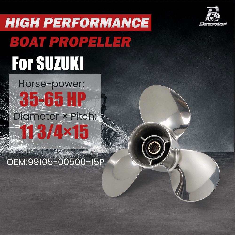 Boat Propeller 11 3/4x15 For Suzuki Outboard DF35-65HP  Stainless Steel