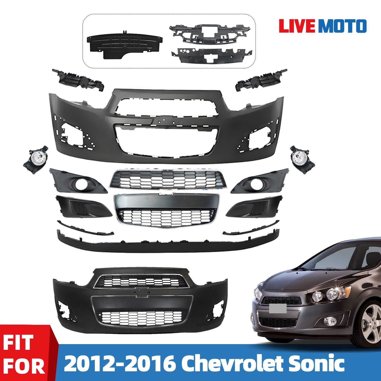 For 2012-2016 Chevy Sonic Front Bumper Cover Grille Assembly w/ Fog Light Bezel
