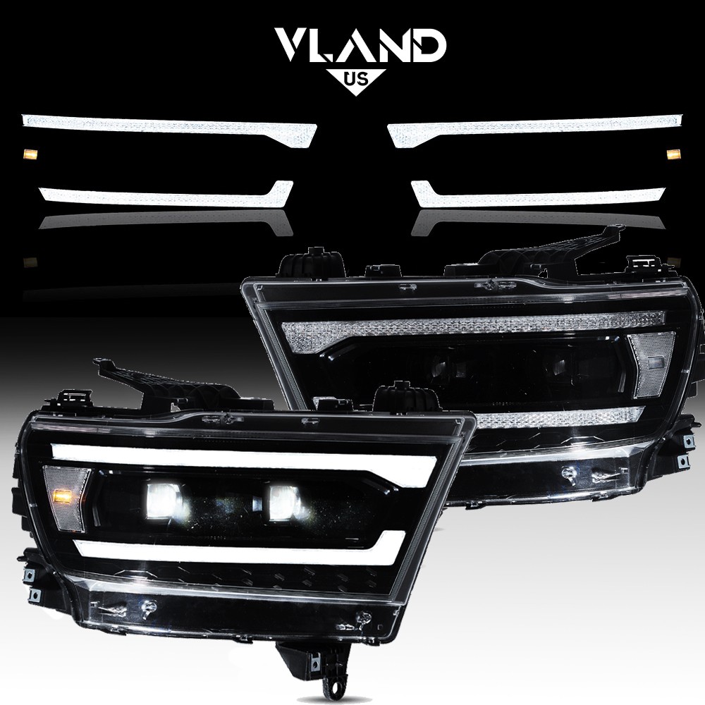 Fits 2019-2024 Dodge RAM 1500 LED Projector Headlights W/Sequential Front Lamps Fits 2019-2024 Dodge RAM 1500 LED Projector Headlights W/Sequential Front Lamps
