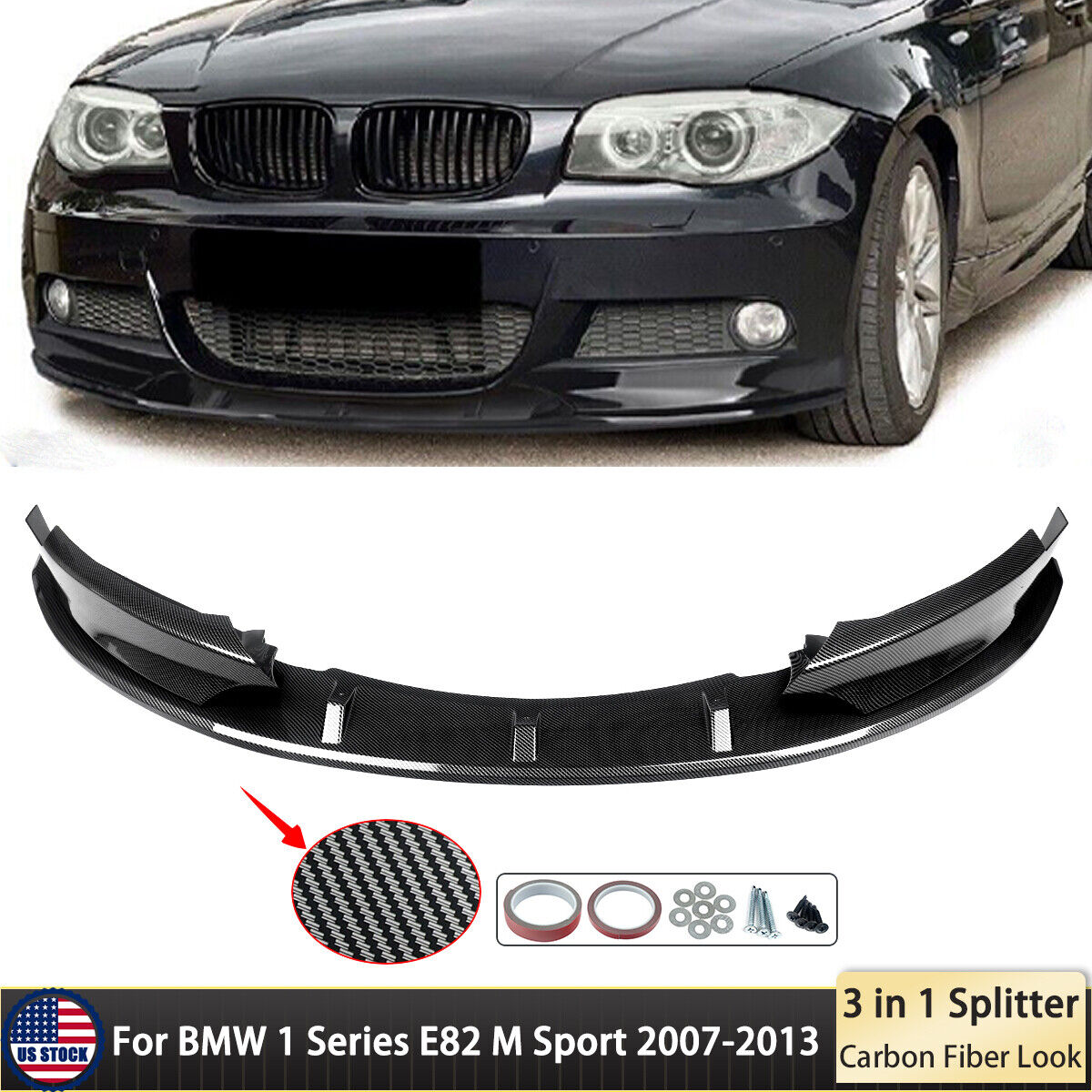 Front Bumper Lip Splitter For BMW 1 Series E82 M Sport 2007-2013 Carbon Fiber
