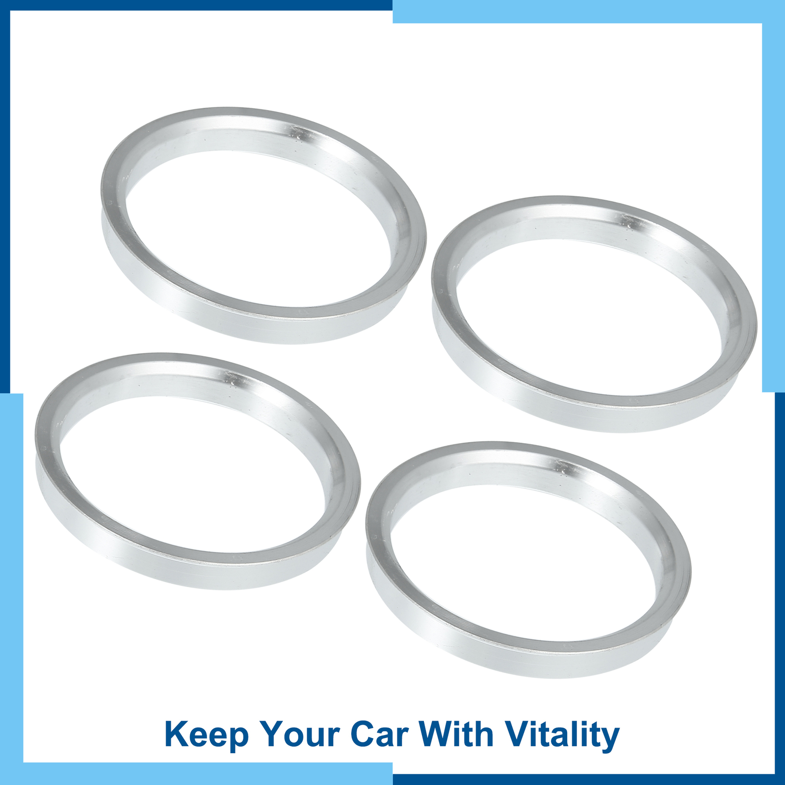 Universal Pack(4) 73.1mm to 63.3mm Car Hub Centric Rings Silver Tone