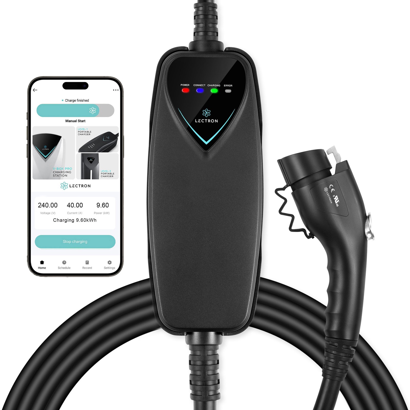 Lectron Portable Level 2 J1772 EV Charger/WiFi&App/240V 40A/NEMA 14-50/16ft Cord