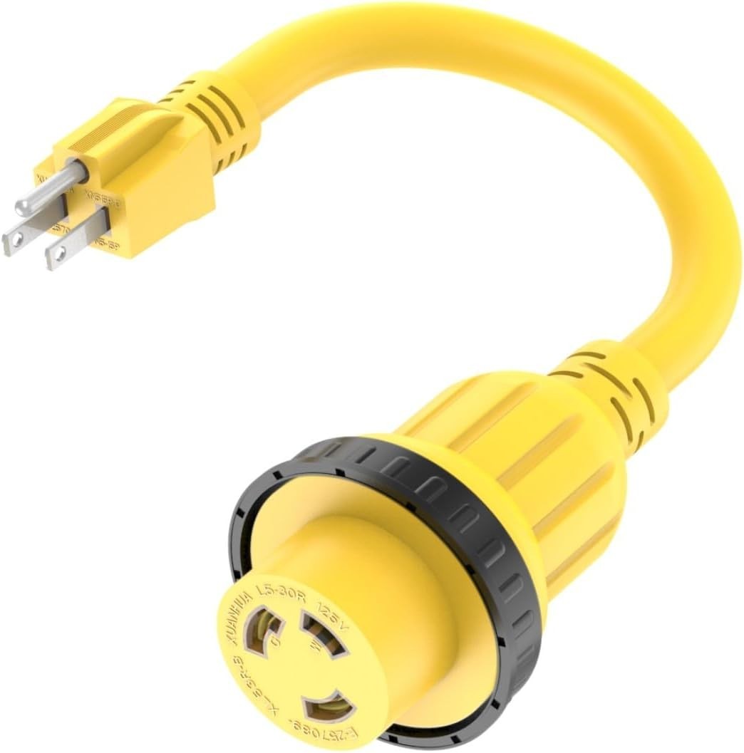 1Ft Marine RV Power Adapter Cord Nema 5-15P to L5-30R 30Amp 125V Twist Lock