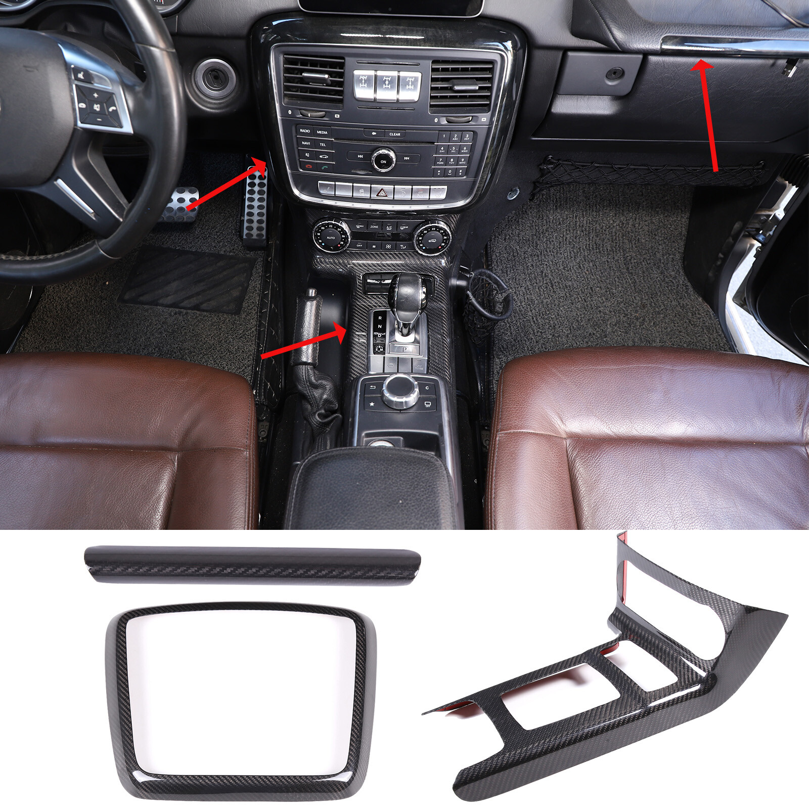 5Pcs For Benz W463 G63 G65 G500 G550 AMG Real Carbon Fiber Interior Console Trim
